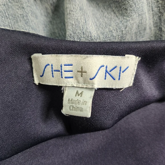 She+Sky Coastal Cowgirl Off-Shoulder Tiered Denim Maxi Dress With Pockets - Picture 6 of 7